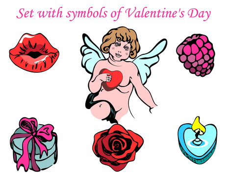 Set with symbols of Valentine's Day