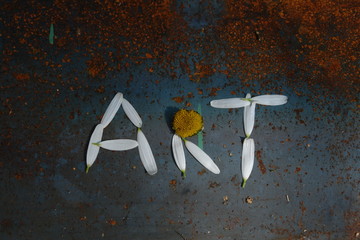 Rusty metal background. letters ART