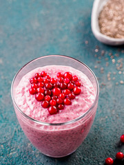 Valentine's Day Chia pudding with red berries heart