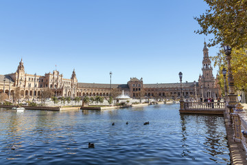 Obraz na płótnie Canvas Spain Square (Plaza de Espana), Seville, Spain, built on 1928, it is one example of the Regionalism Architecture mixing Renaissance and Moorish styles
