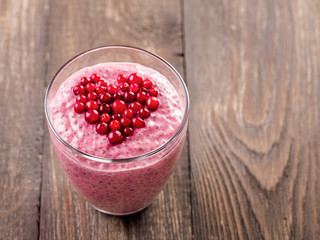 Valentine's Day Chia pudding with red berries heart