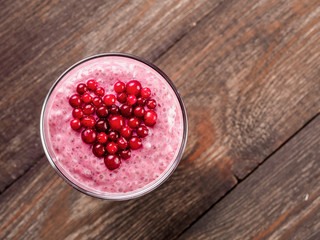 Valentine's Day Chia pudding with red berries heart