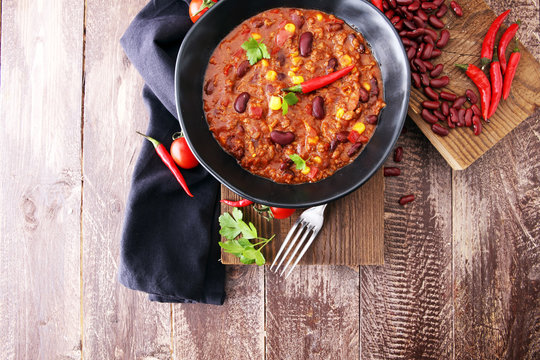 Hot chili con carne - mexican food tasty and spicy.