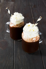 Hot chocolate in a glass.