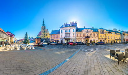 Samovar old town panorama. / Colorful panorama in Samobor city center, small picturesque place in suburb of town Zagreb, Croatia.