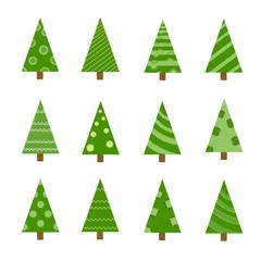 Collection of Christmas trees, modern flat design. Can be used for printed materials - leaflets, posters, business cards or for web. Doodle set for your web design.
