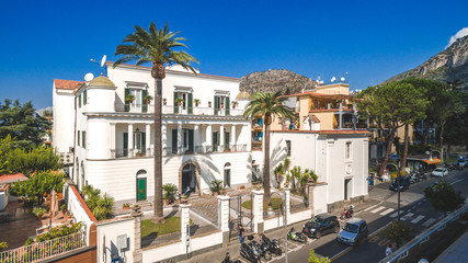 Aerial view of Sorrento city, Meta, Piano coast, Italy, street of mountains old city, tourism concept