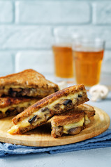 Gauda Cheese roasted Mushrooms and onion rye sandwich