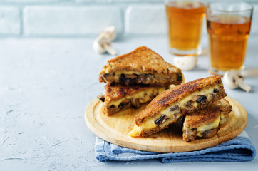 Gauda Cheese roasted Mushrooms and onion rye sandwich