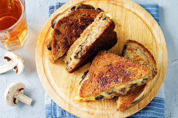 Gauda Cheese roasted Mushrooms and onion rye sandwich