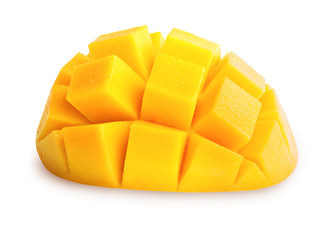 Mango slice cut to cubes isolated