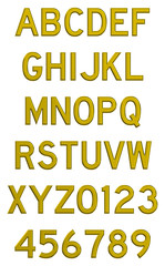 Shiny Gold Metal Font Alphabit Letters Isolated On White