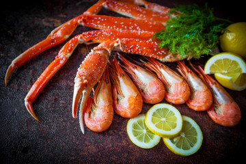 Seafood. Crab Legs. crab legs with fresh lemon