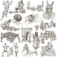 People - An hand drawn pack. Collection of Natives around the World. Freehand sketching, drawing.
