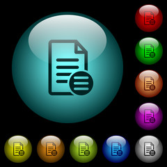 Document options icons in color illuminated glass buttons