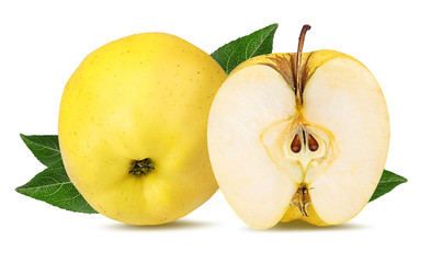 Fresh yellow apple isolated on white background with clipping path