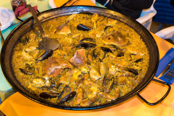 Paella Valenciana with seafood