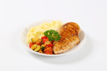 turkey breast fillet with potato puree and vegetables