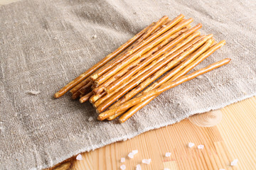 sticks bread salted on a wooden