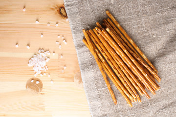 sticks bread salted on a wooden
