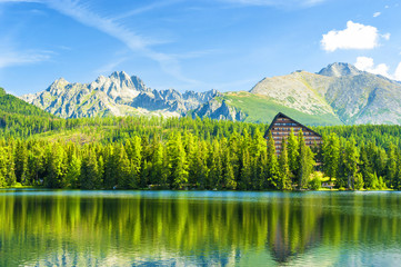 Mountain lake (Strbske Pleso) in High Tatras National Park, Slovakia