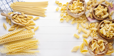 Pasta: pens, shells, rigatoni, fusilli, linguine, and squid