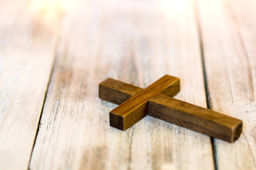 Holy Christian Wooden Cross on White Washed Background
