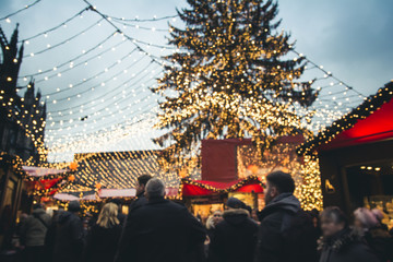 Christmas market stalls and shopping in Cologne, Germany - Köln xmas markets scene - Christmas shopping and fairy ambiance, Germany, December 2017