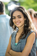 Fototapeta premium During a party outside, Portrait of a young beautiful woman