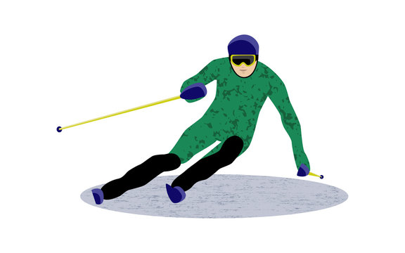 Sport downhill skiing slalom, vector