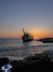 Old shipwreck that has run agound in Pafos,Cyprus.