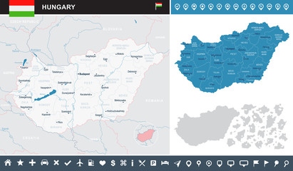 Obraz premium Hungary - infographic map - Detailed Vector Illustration