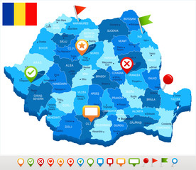 Obraz premium Romania - map and flag - Detailed Vector Illustration