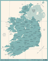 Ireland Map - Vintage Detailed Vector Illustration