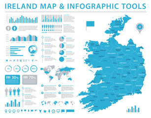 Obraz premium Mapa Irlandii - informacje grafiki wektorowej