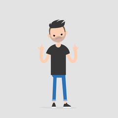 Young pissed off character showing the middle fingers. Gestures. Emotions. Flat editable vector illustration, clip art