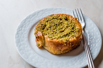 Turkish Konya Dessert Sac Arasi with Pistachio Powder / Kunefe Kadayif or Katmer