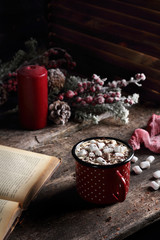 hot coffee with marshmallow and chocolate
