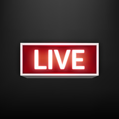 Creative vector illustration of on air live glowing sign isolated on background. Art design tv, radio station, broadcast symbol. Lit on warning board message. Abstract concept graphic element