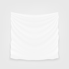 Creative vector illustration of hanging empty white cloth isolated on background. Art design banner fabric textile with shadow. Blank flag. Abstract concept graphic element