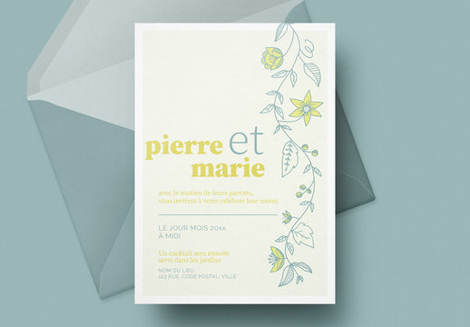 Invitation de mariage citron et fleurs