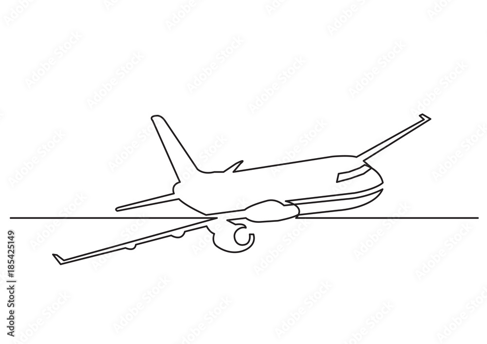 Wall mural one line drawing of isolated vector object - passenger airplane