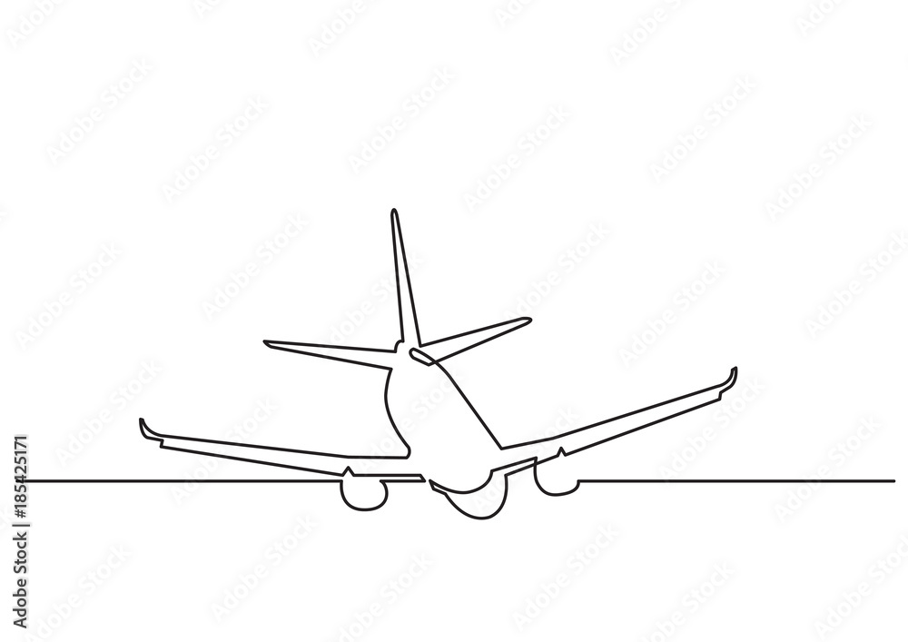 Poster one line drawing of isolated vector object - passenger airplane