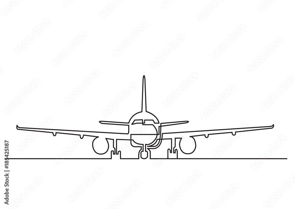 Poster one line drawing of isolated vector object - passenger airplane