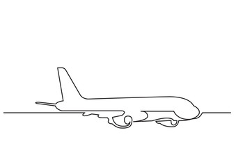 Fototapeta na wymiar one line drawing of isolated vector object - passenger airplane