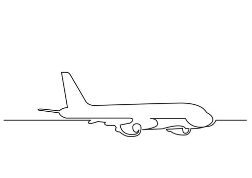 one line drawing of isolated vector object - passenger airplane