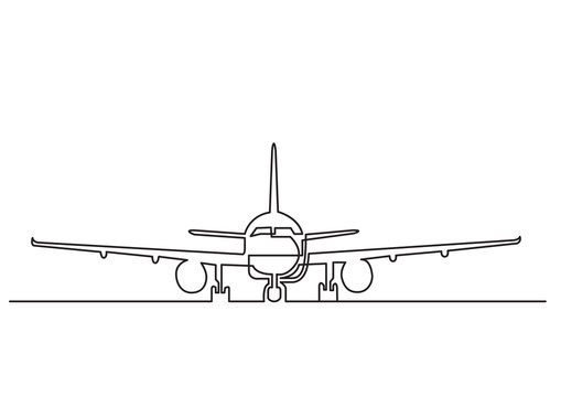 one line drawing of isolated vector object - passenger airplane