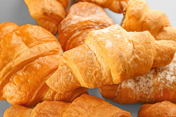 Delicious sweet croissants, closeup