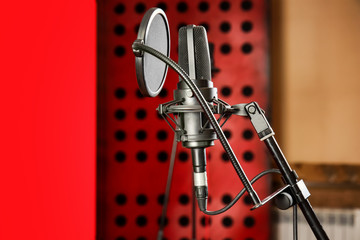 View of microphone in radio station