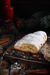 Cutted Stollen on a metal tray